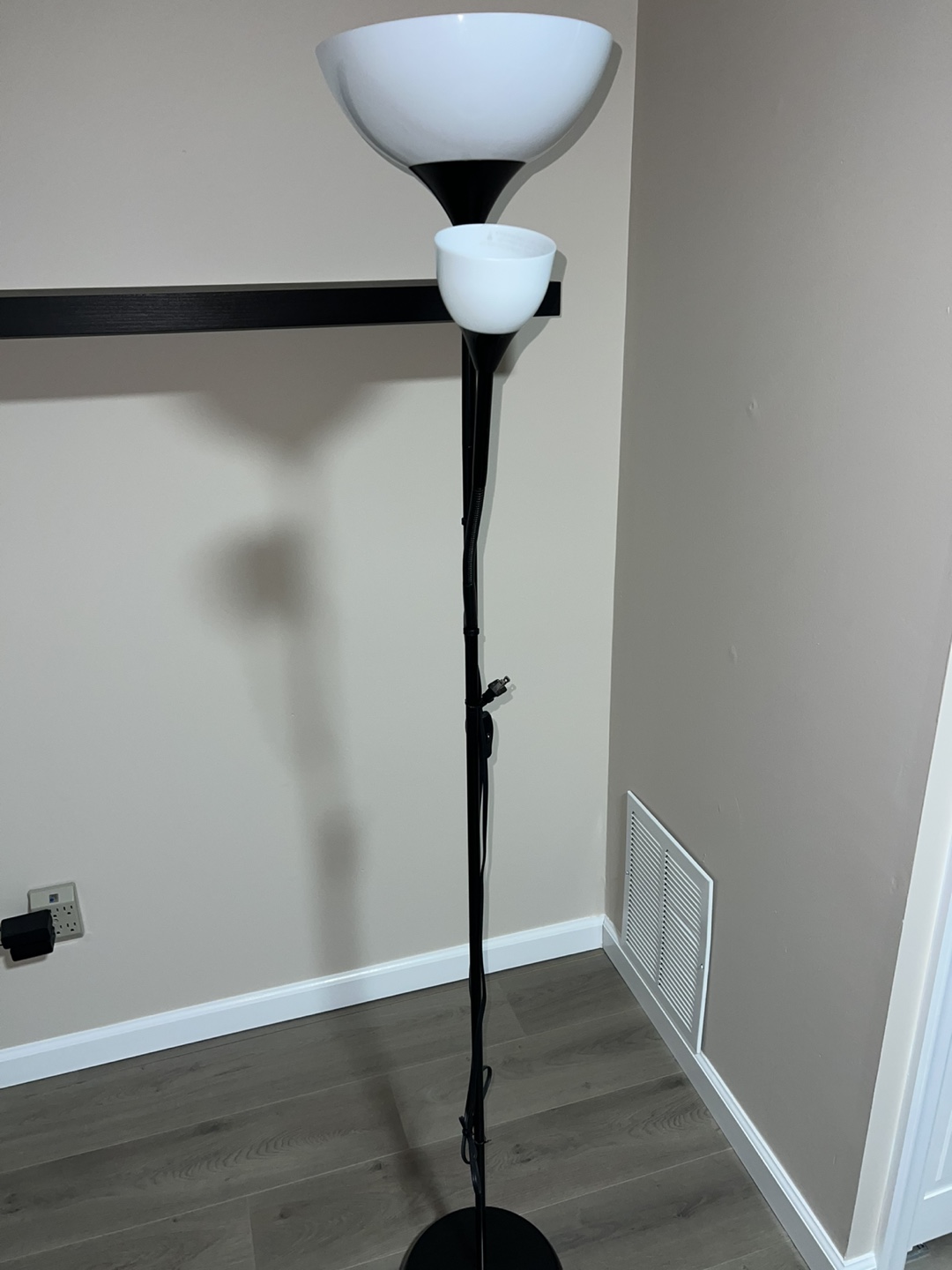 Modern Black Floor Lamp with Two White Shades
