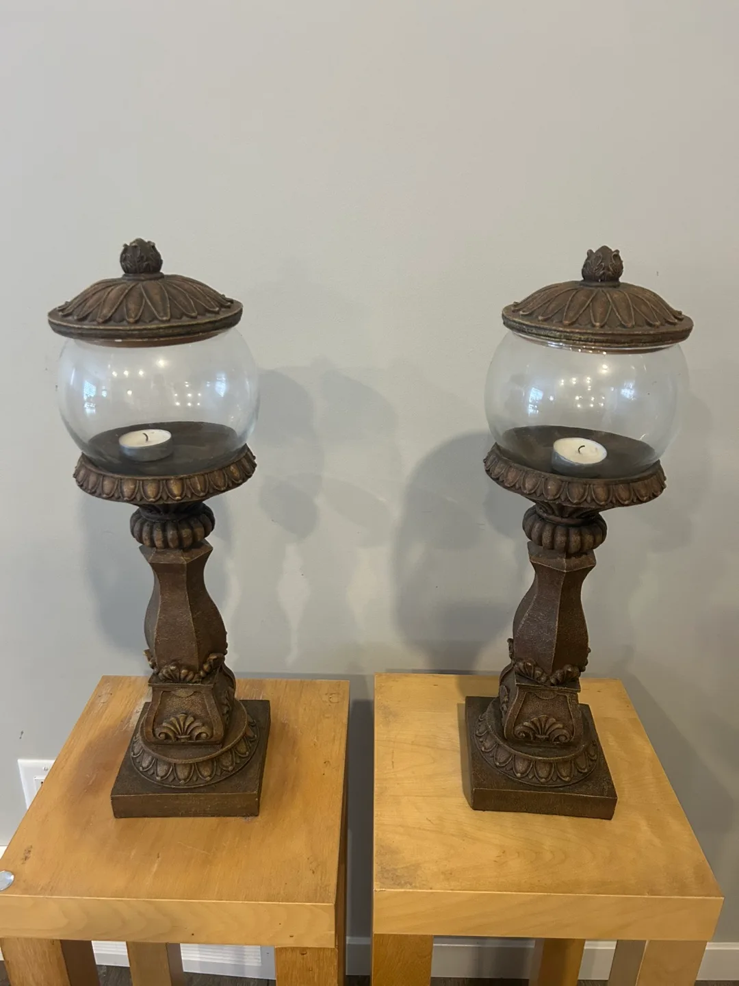 Pair of Ornate Glass Globe Candle Holders thumbnail