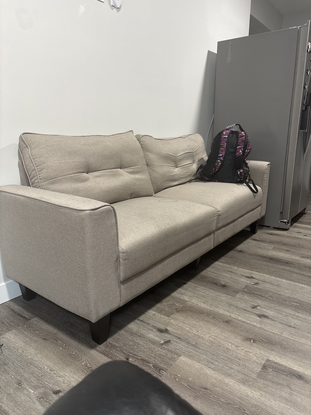 Beige Linen Two-Seater Sofa