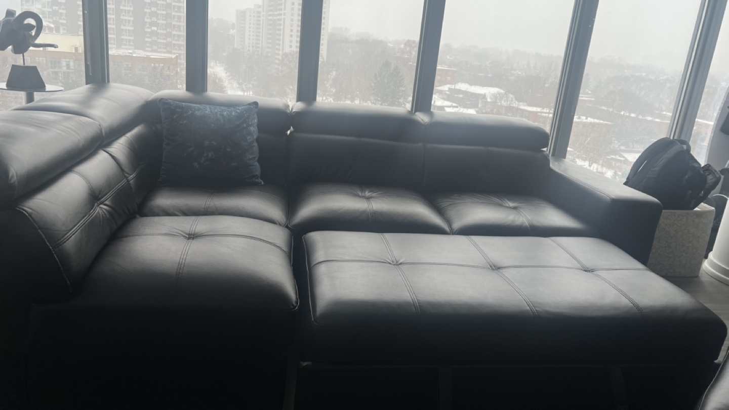 Black Leather Sectional Sofa with Ottoman - photo 4