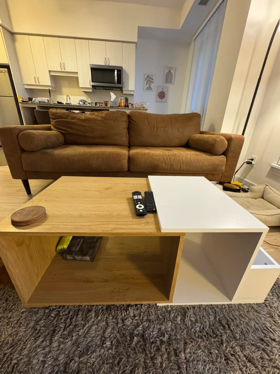 Sofa and Modern Two-Tone Coffee Table with Storage image indicator(3)