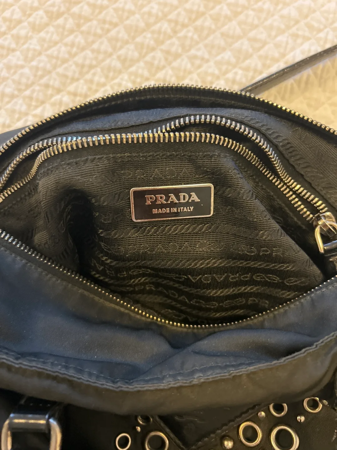 Prada Black Nylon Tote Bag with Metal Accents image indicator(3)