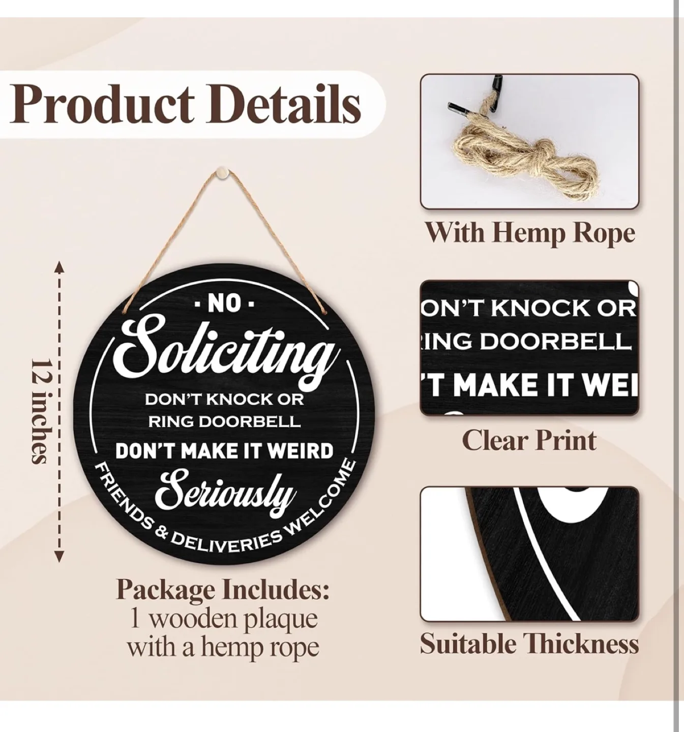 New Funny No Soliciting Round Wooden Sign for Home Decor image indicator(2)