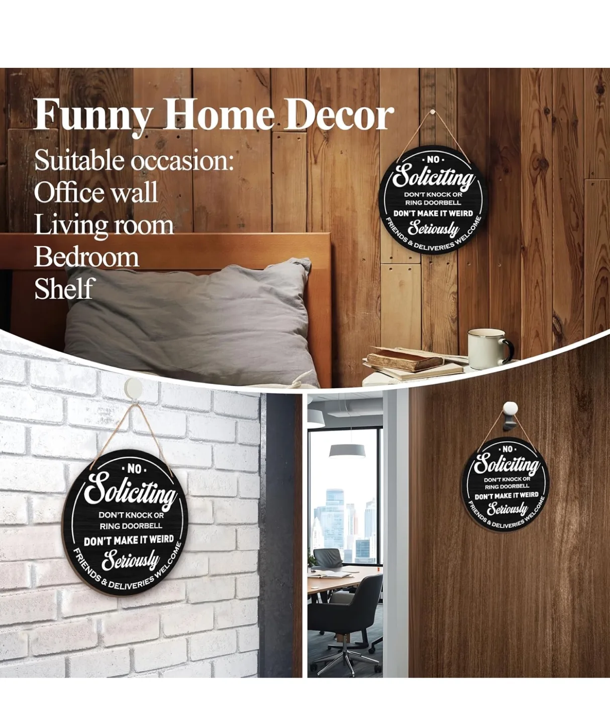 New Funny No Soliciting Round Wooden Sign for Home Decor image indicator(4)