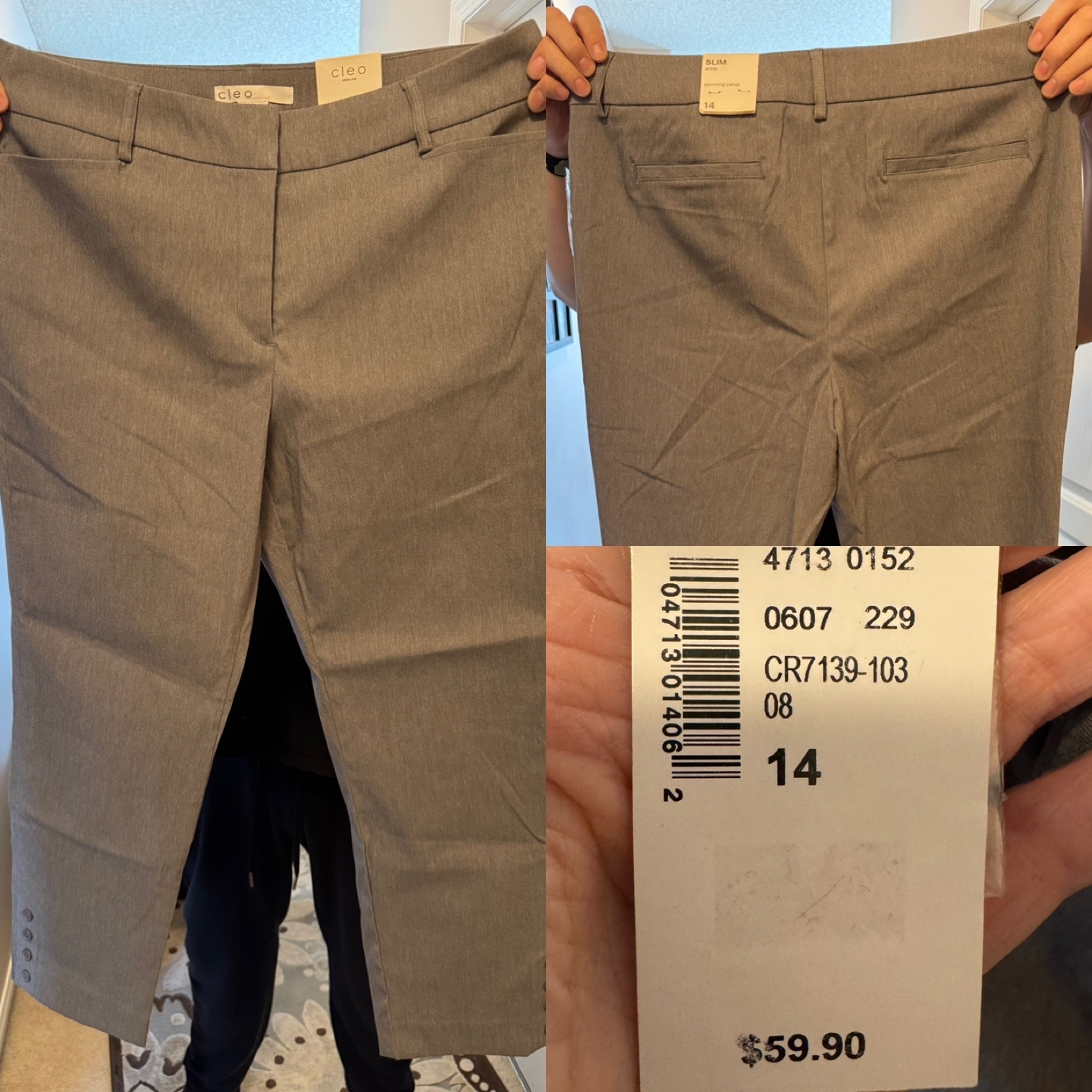 Cleo Women's Size 14 Grey Slim-Fit Ankle Pants