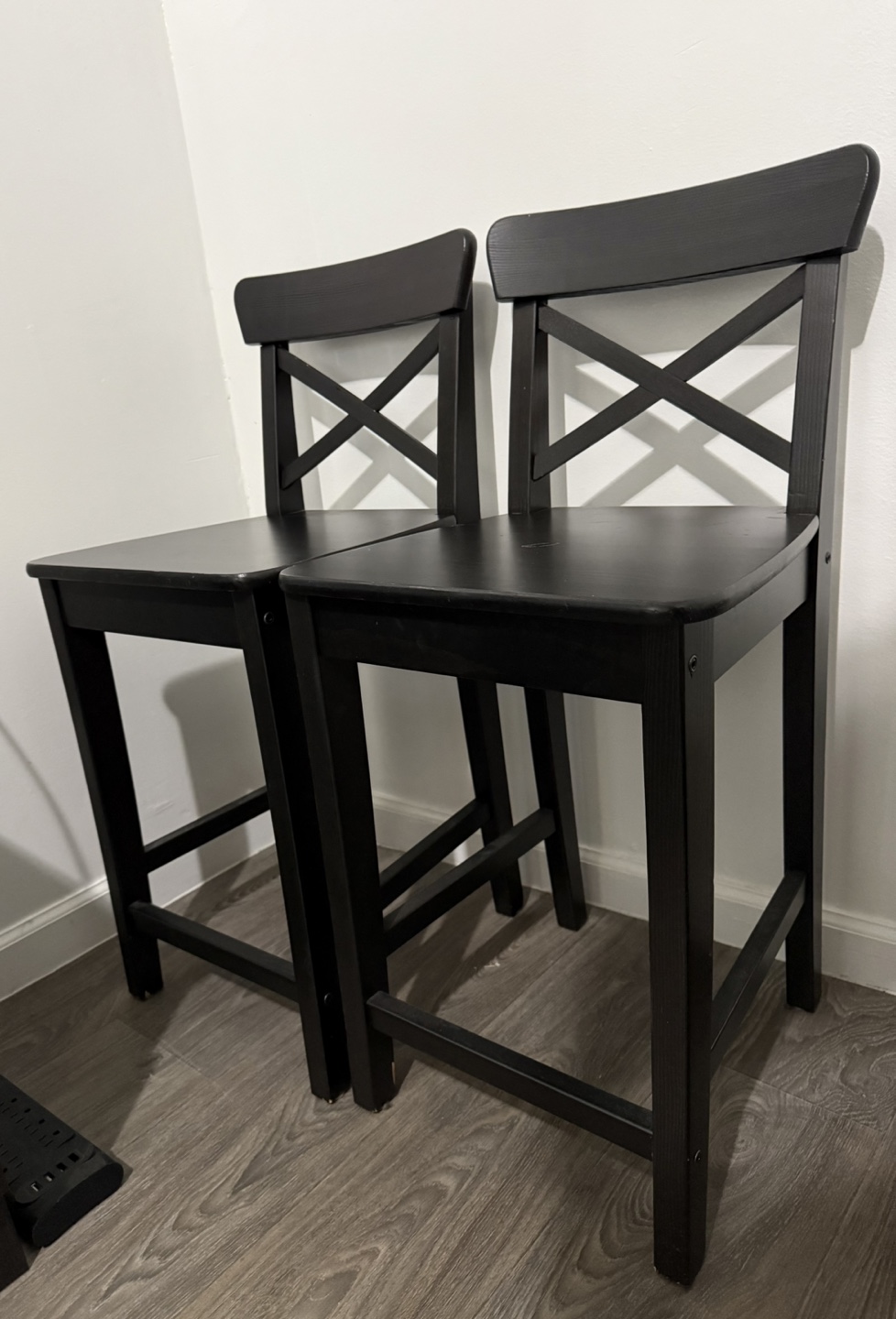 2 of IKEA Black Wooden Counter Height Stools