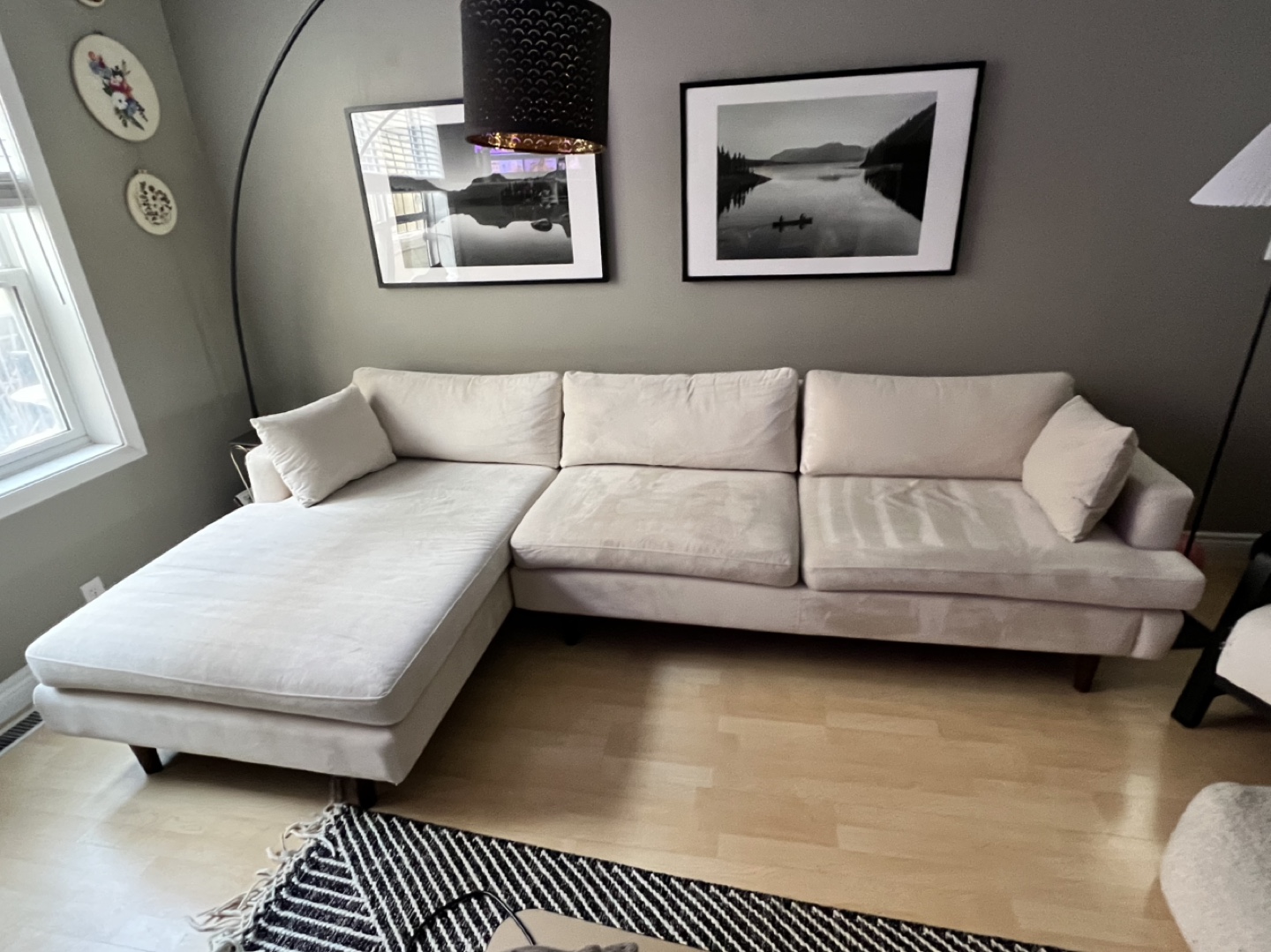 Beige Velvet Sectional Sofa - photo 2