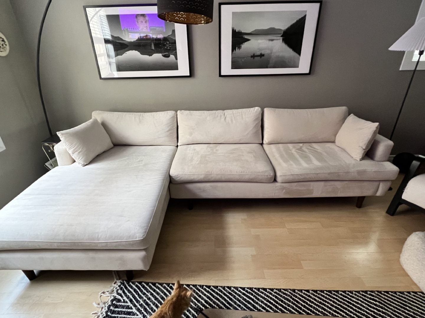 Beige Velvet Sectional Sofa