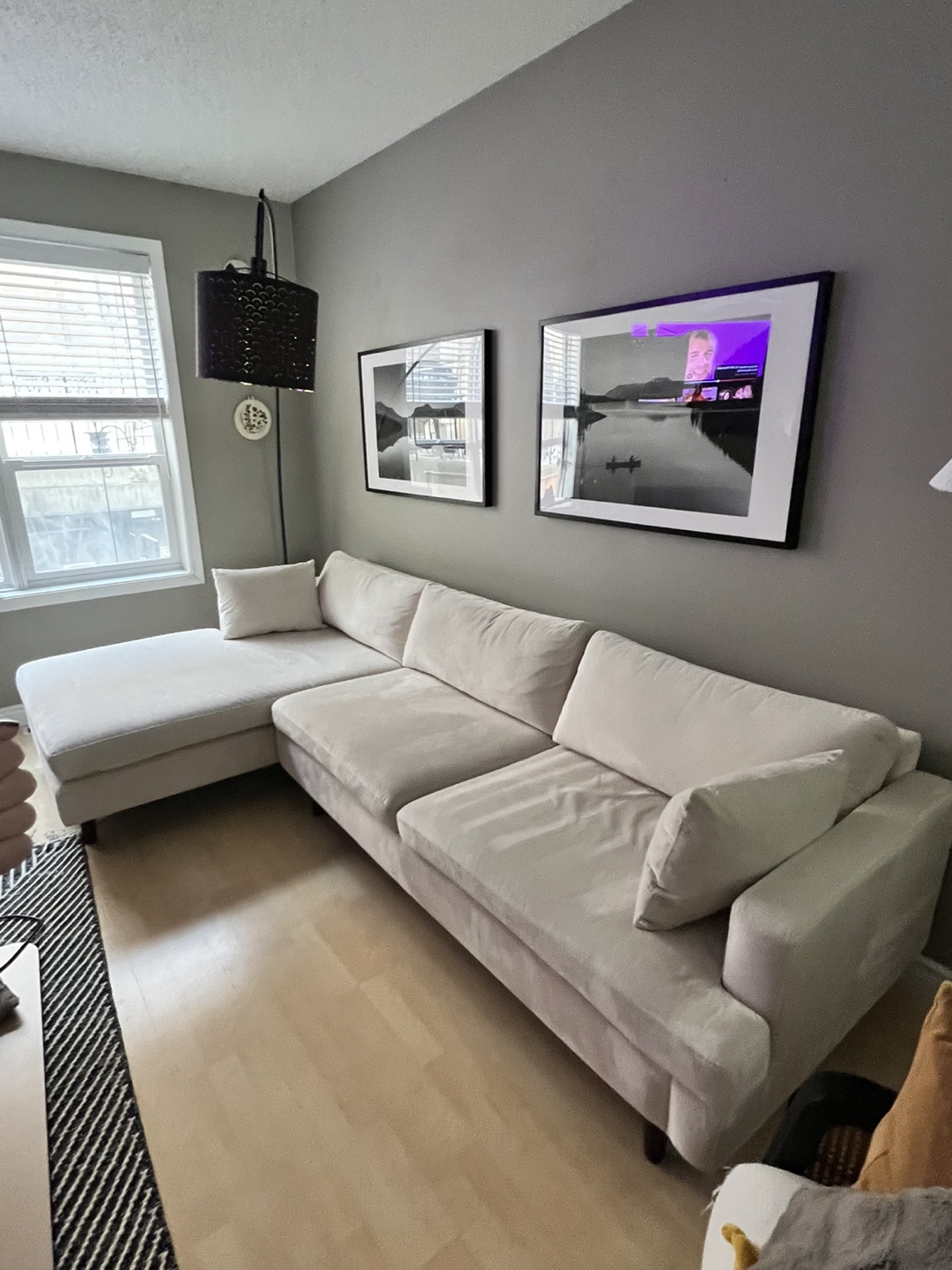 Beige Velvet Sectional Sofa - photo 4