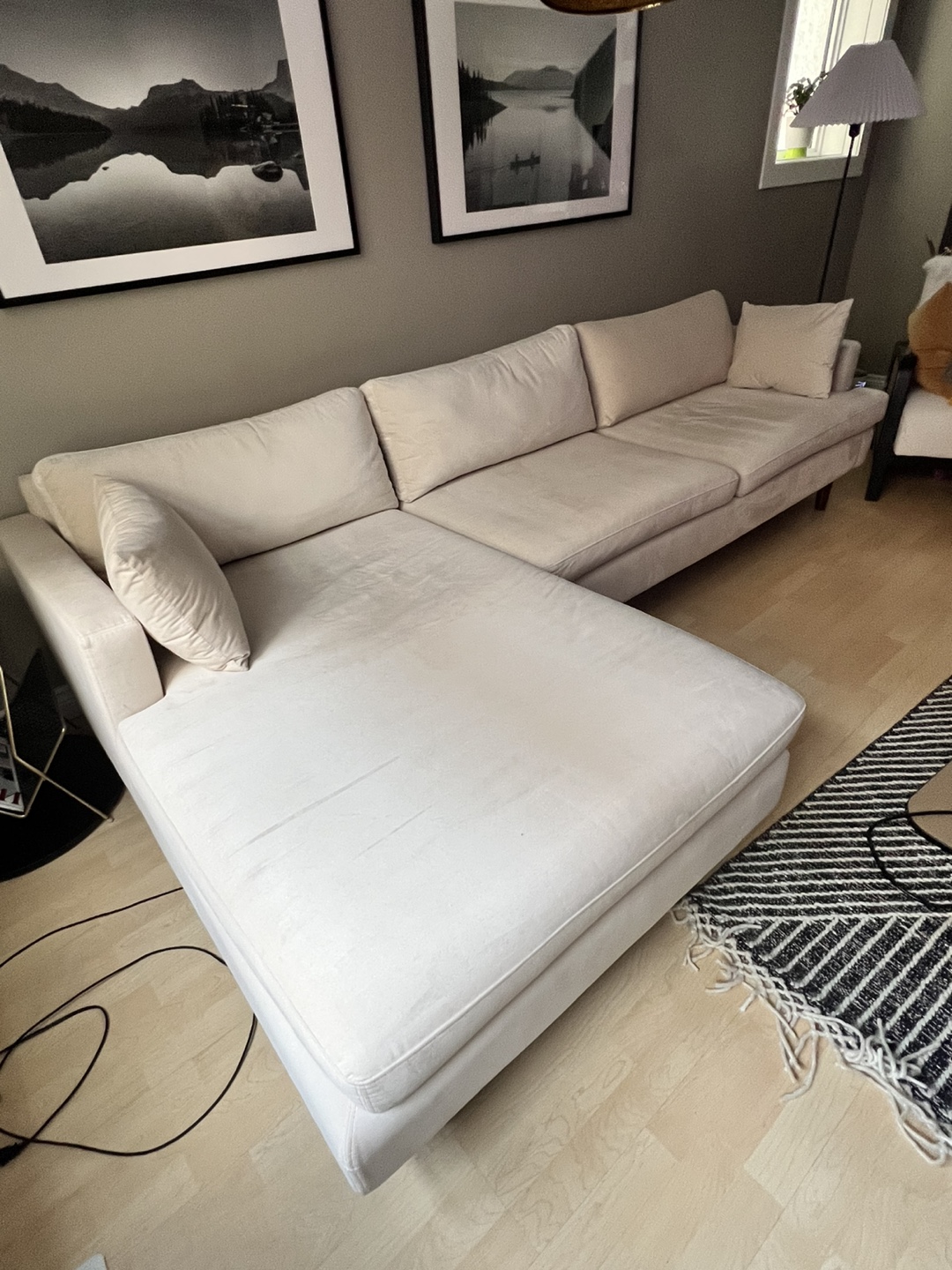Beige Velvet Sectional Sofa - photo 3