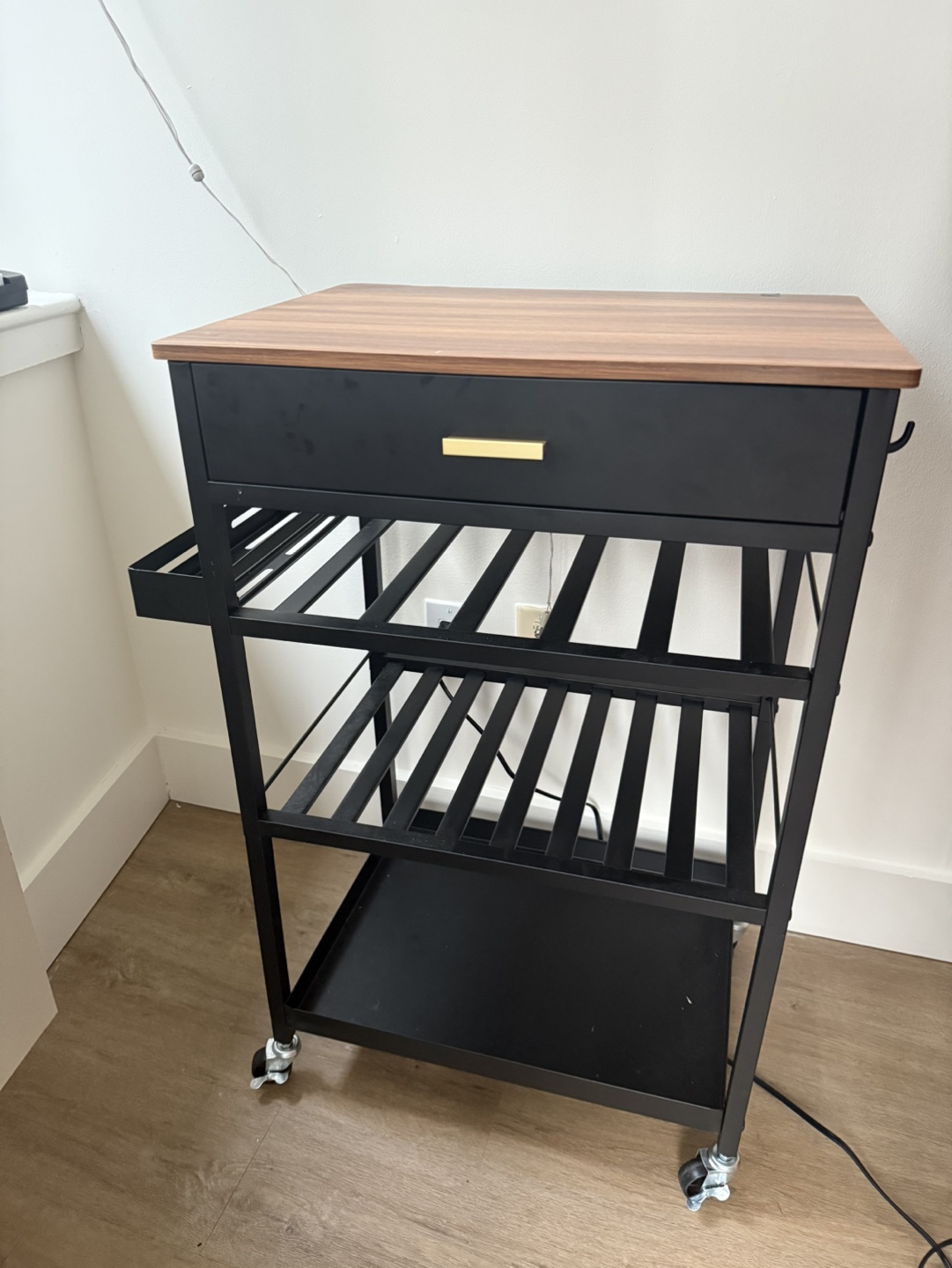 Black Metal Kitchen Cart with Wood Top