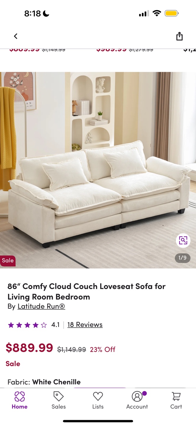 Latitude Run Comfy Cloud 86” Loveseat Sofa – $650 (Like New!) - photo 5