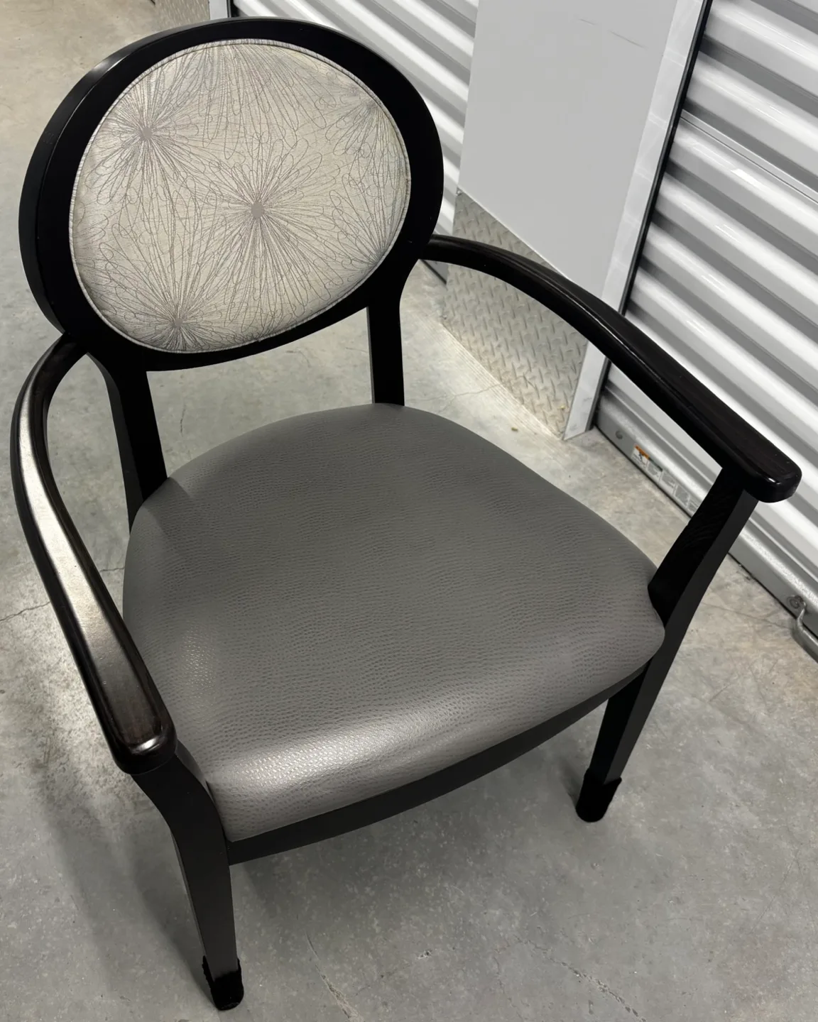 Pair of Armchairs - Dark Wood and Grey Upholstery thumbnail