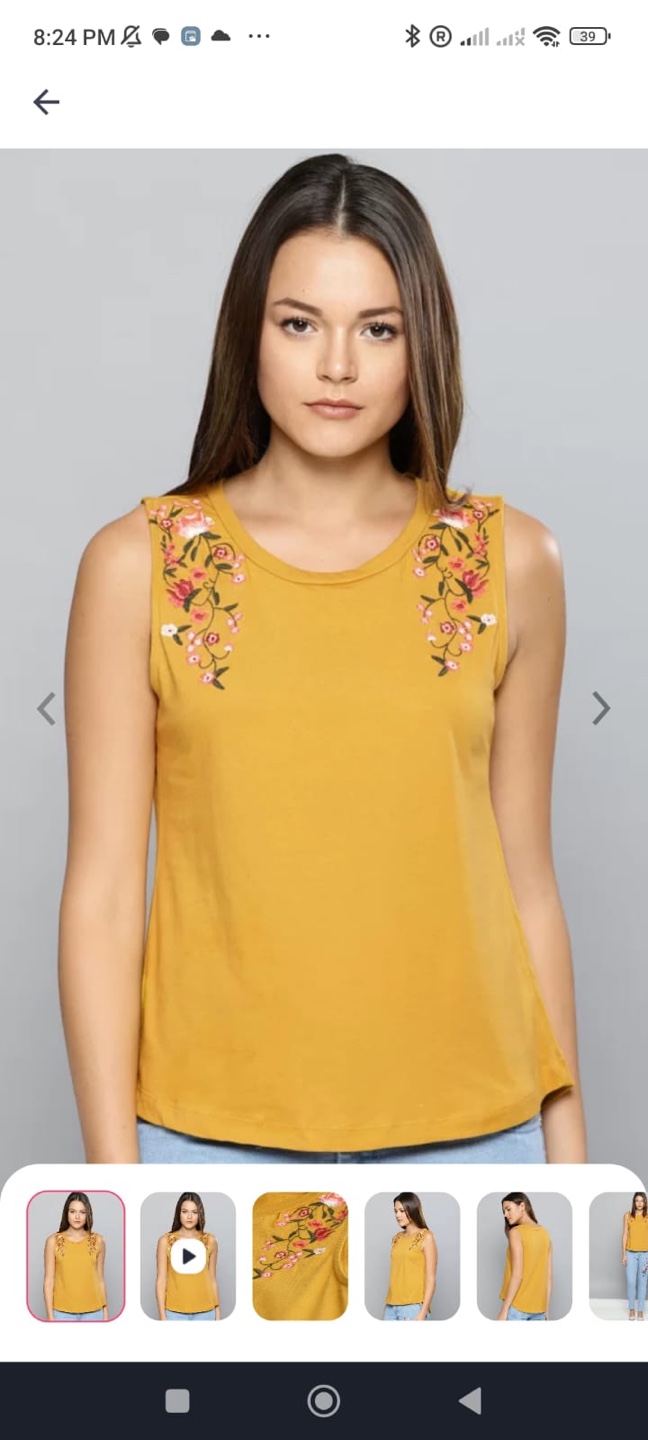 Mustard Yellow Sleeveless Embroidered Top