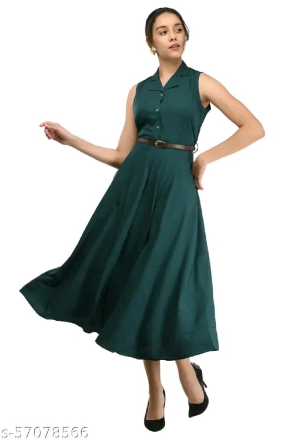 Elegant Green Midi Dress with Belt