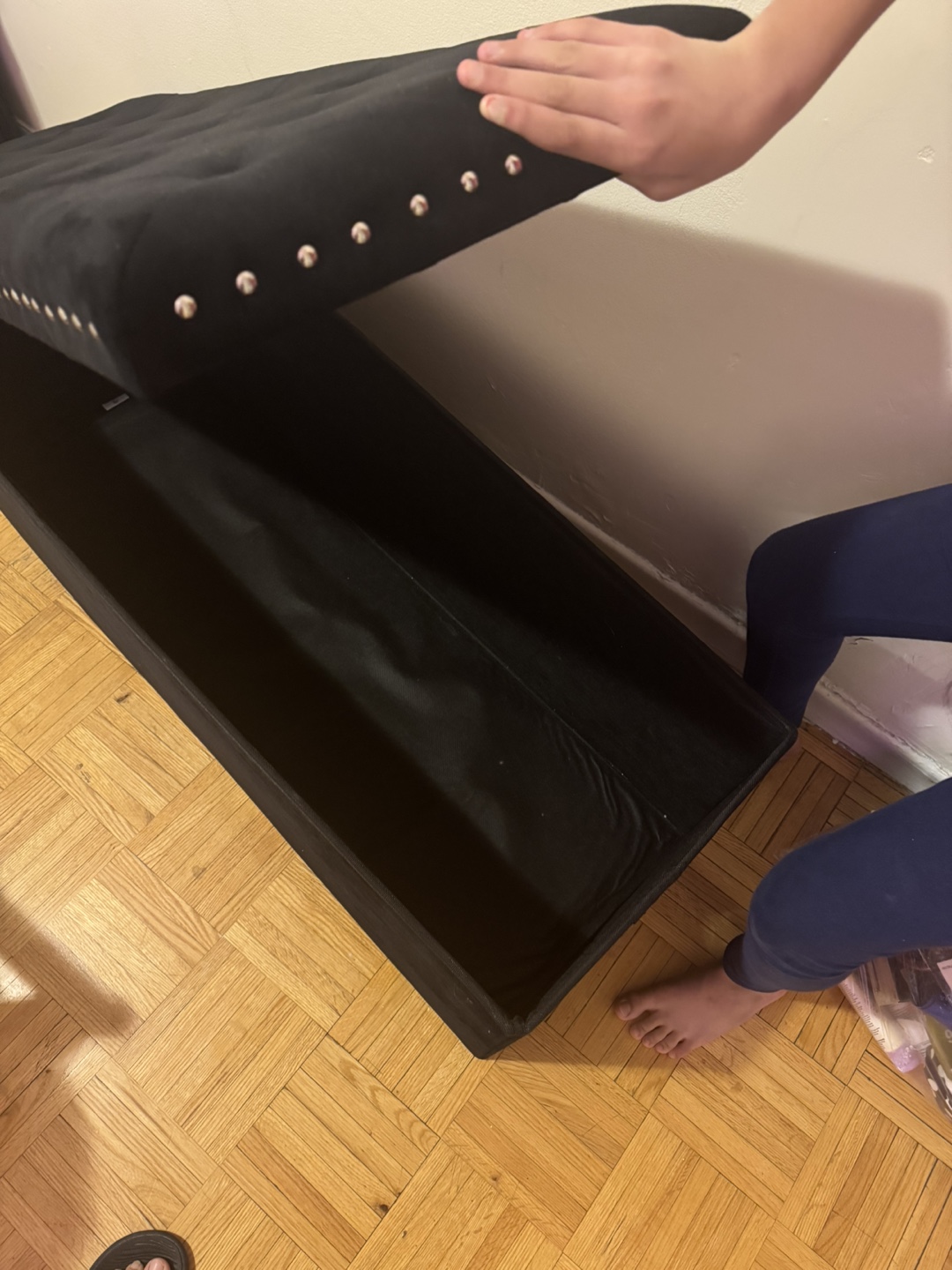 Black Velvet Storage Ottoman Bench - photo 2