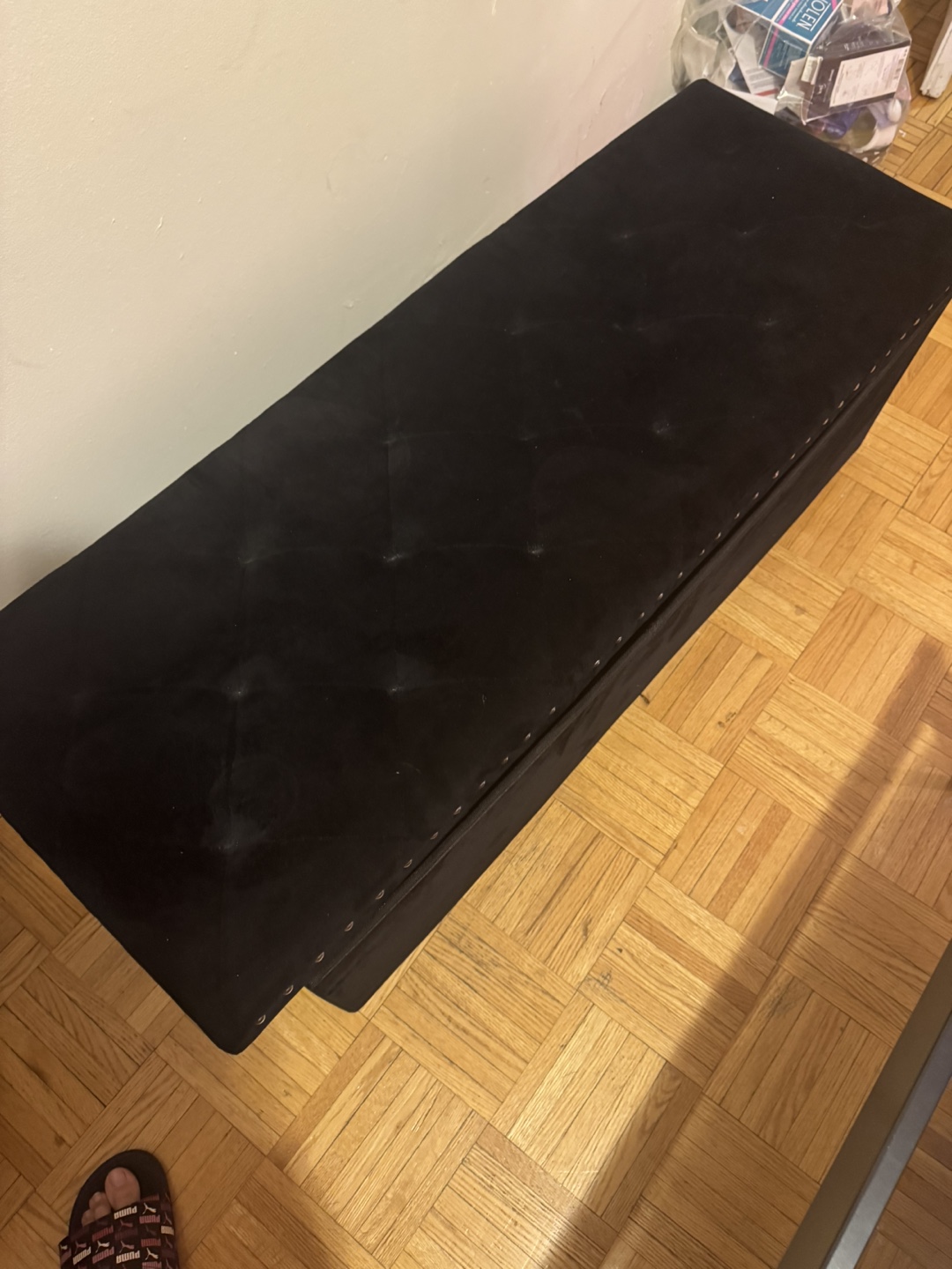 Black Velvet Storage Ottoman Bench