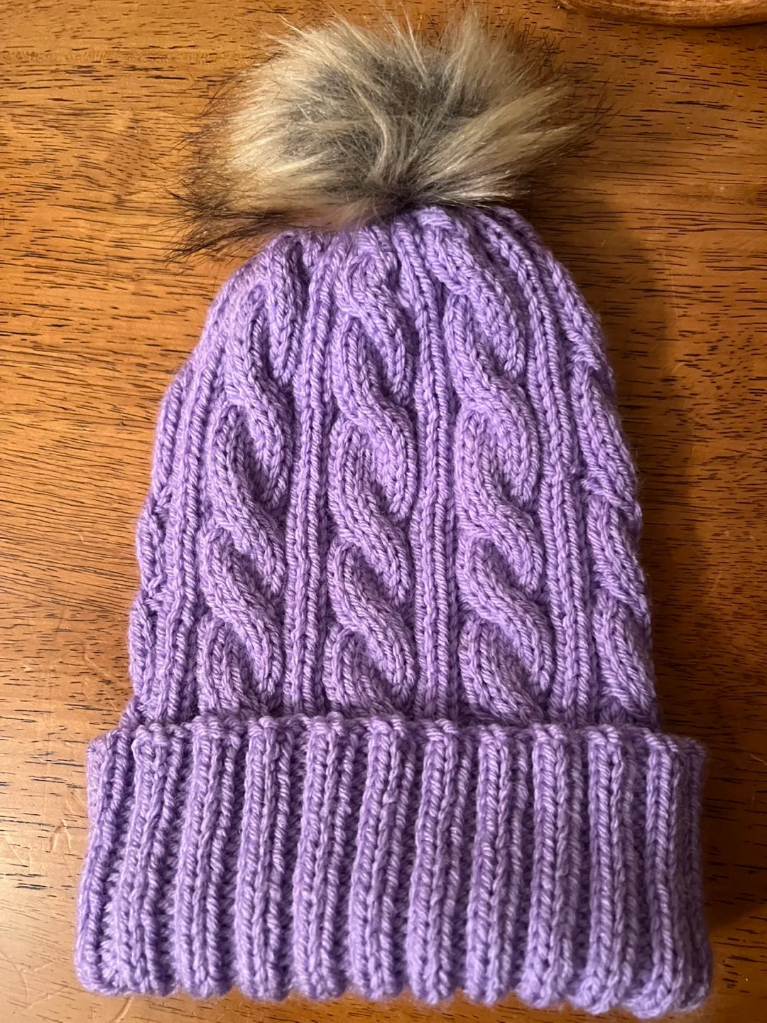 Handmade Purple Cable Knit Beanie with Pom Pom image indicator(3)