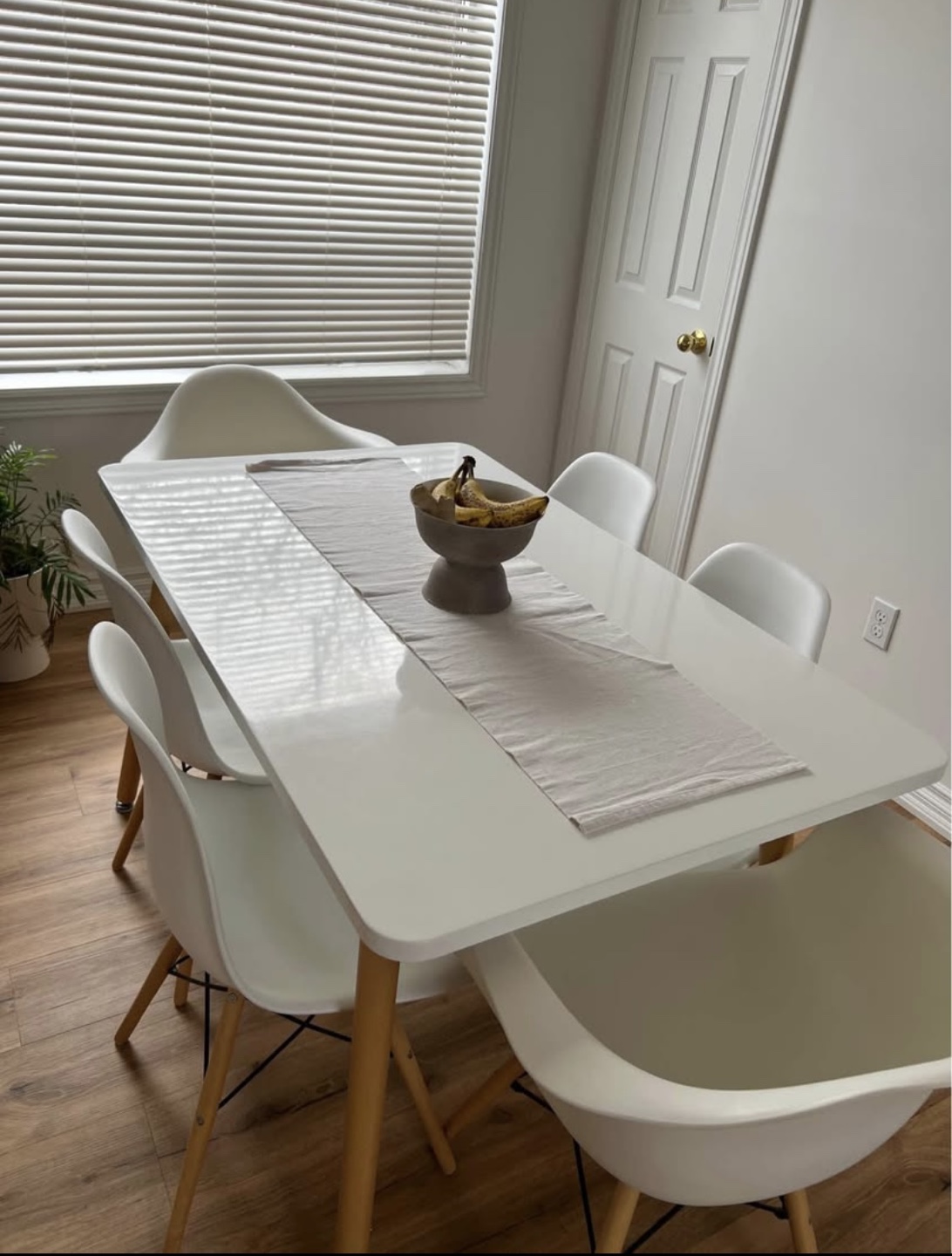White Dining Table Set with Six Chairs