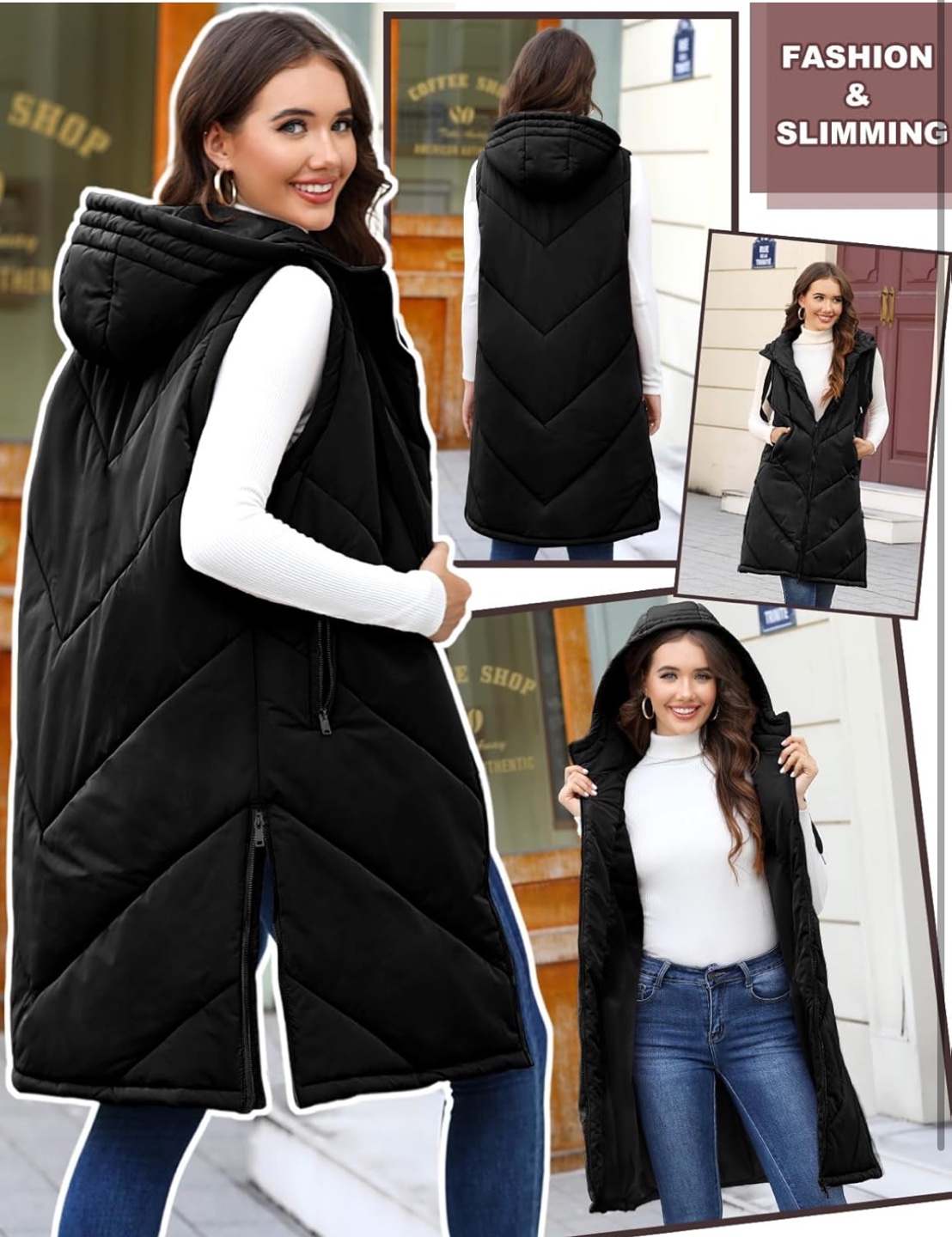 NEW! Women's Black Hooded Long Puffer Vest - photo 3