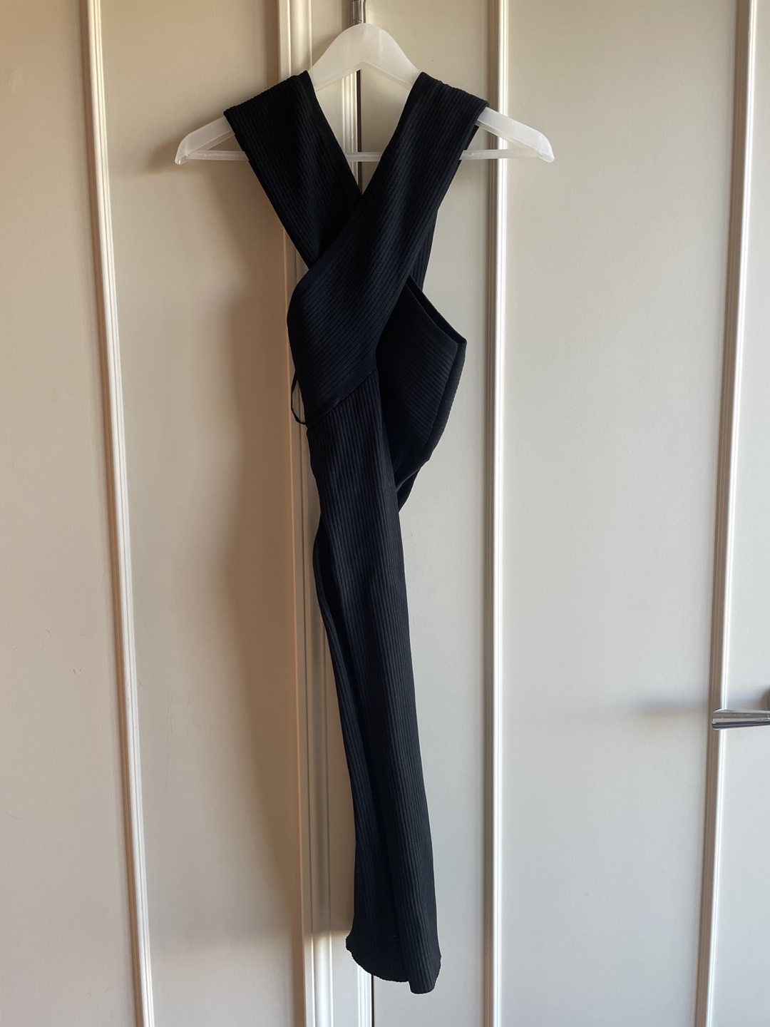 Maje Black Ribbed Knit Midi Dress