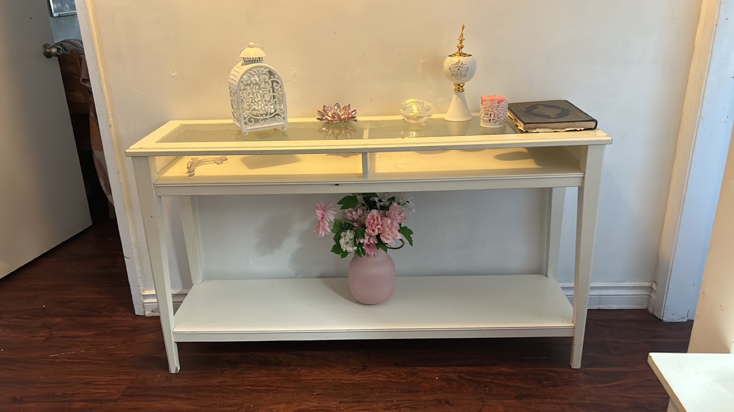 White Console Table with Glass Top