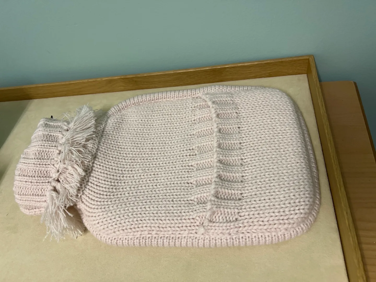 Pink Knit Hot Water Bottle Cover with Tassels image indicator(2)