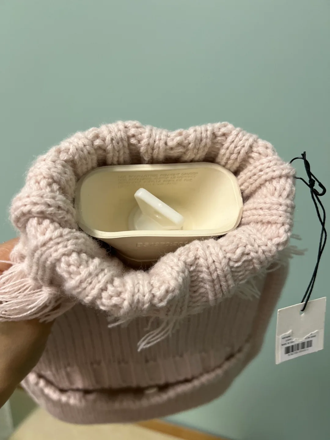 Pink Knit Hot Water Bottle Cover with Tassels image indicator(4)