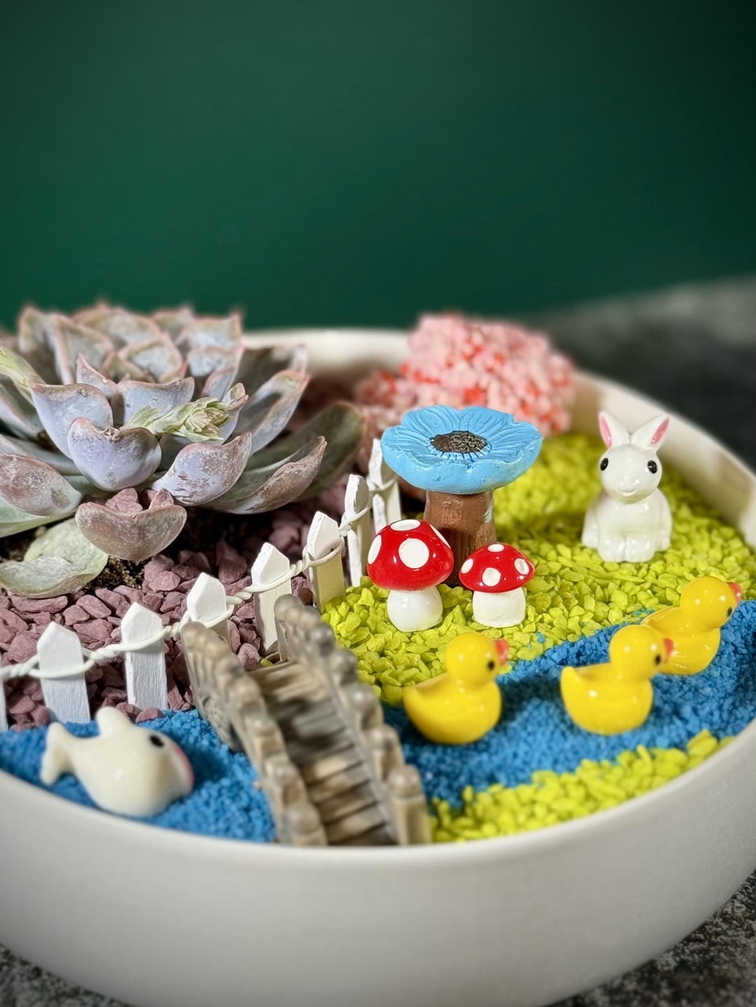 Rabbit themed, succulent miniature garden