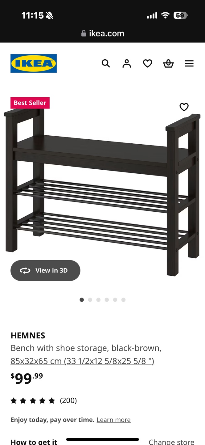 IKEA HEMNES Shoe Storage Bench - Black-Brown