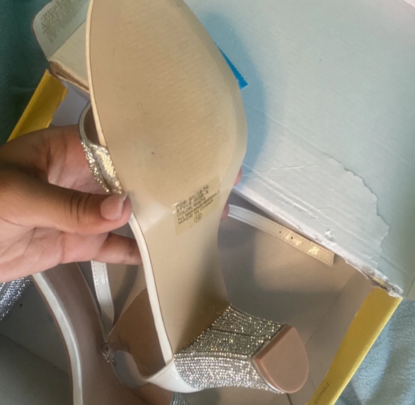 White Rhinestone Block Heels image indicator(3)