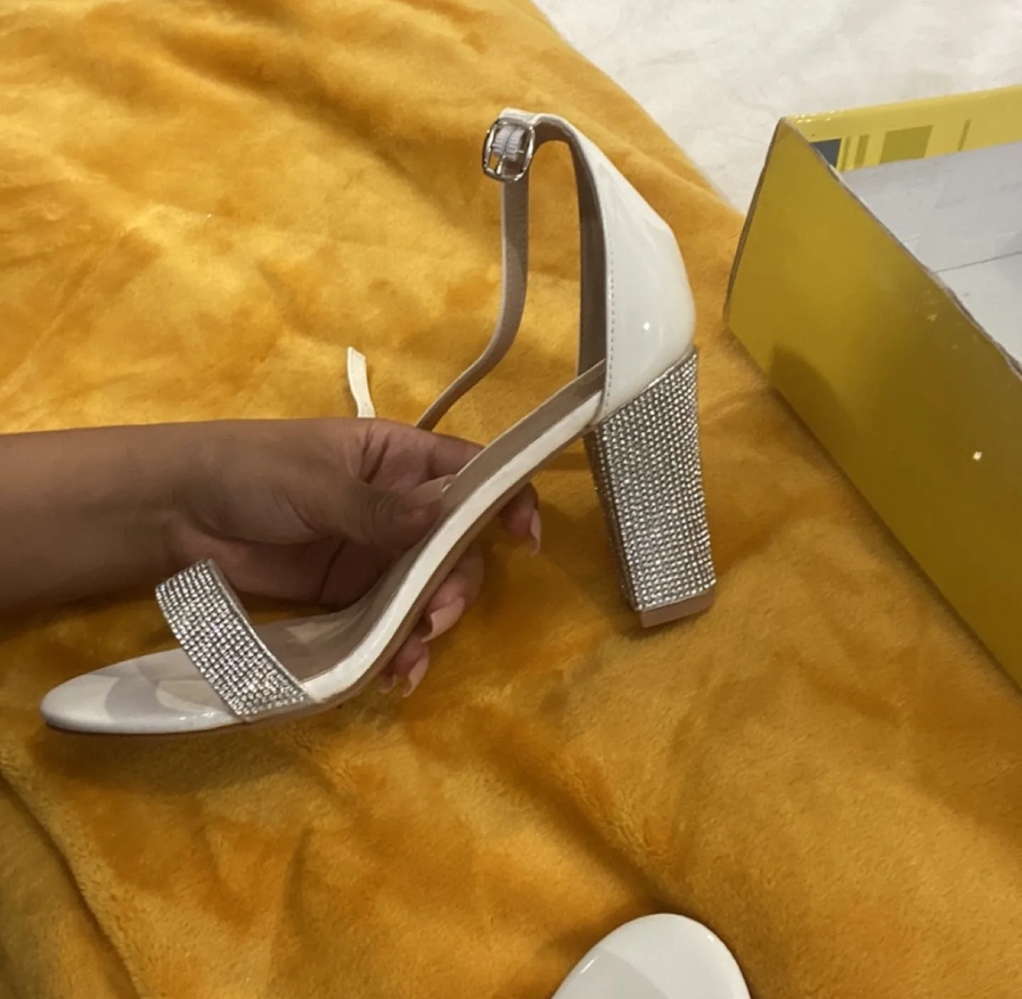 White Rhinestone Block Heels image indicator(2)