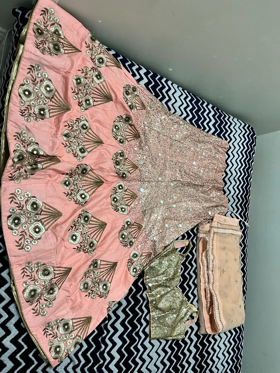 Peach and Gold Embroidered Lehenga Choli image indicator(3)