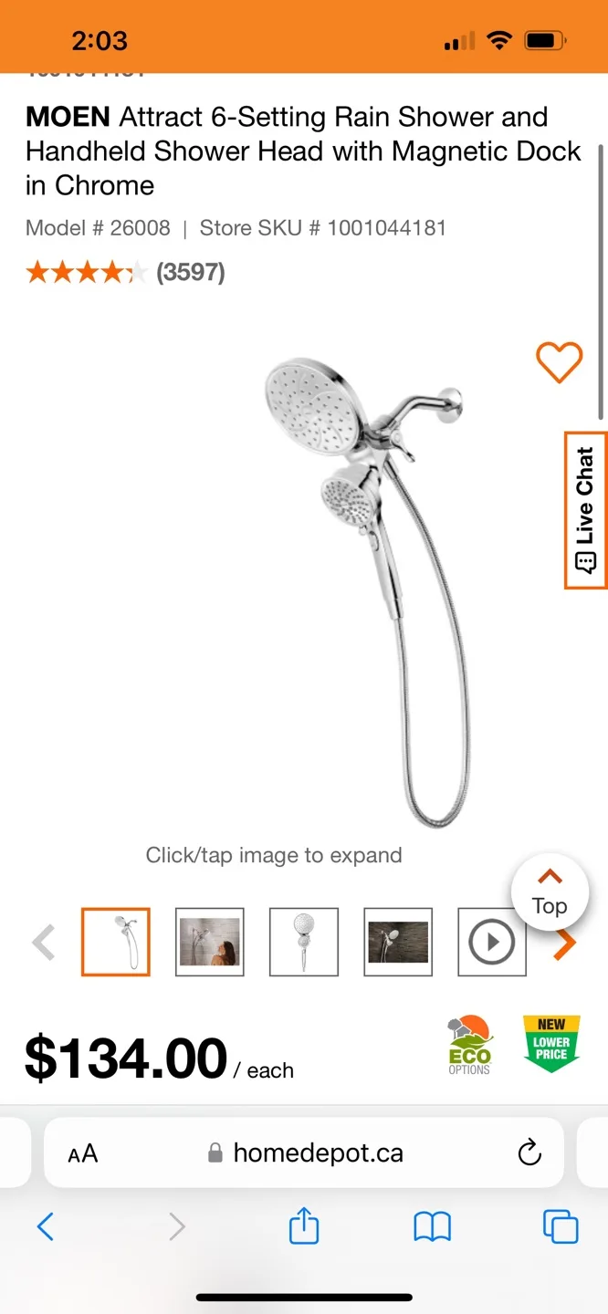 Moen 6 Setting Rain Shower Head image indicator(2)