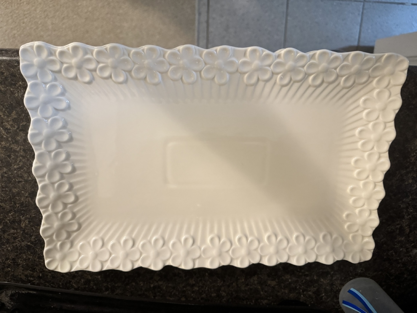 White Rectangular Serving Platter with Flower Detail - photo 2