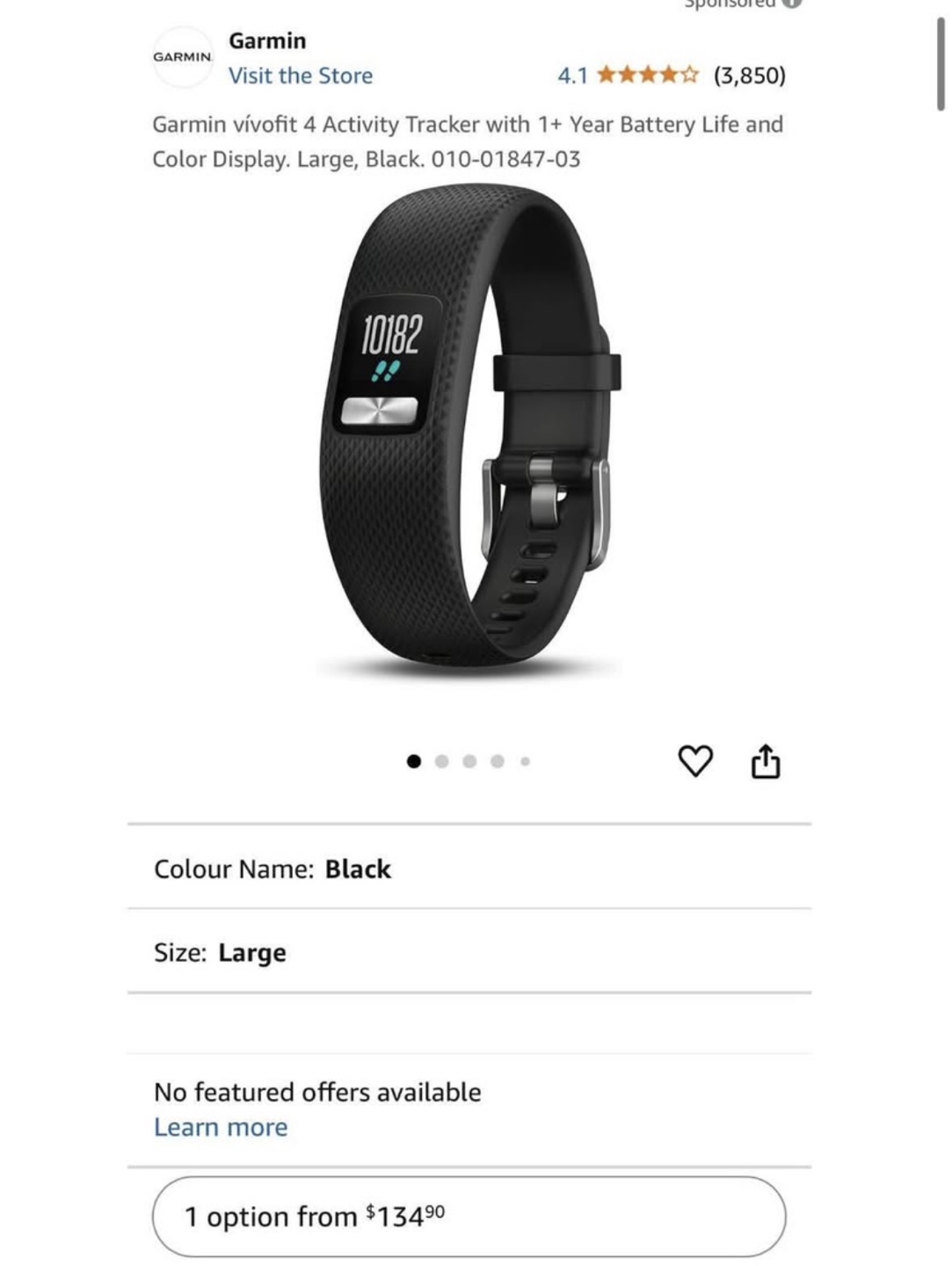 Garmin Vivofit 4 Activity Tracker - Black - Large - photo 3