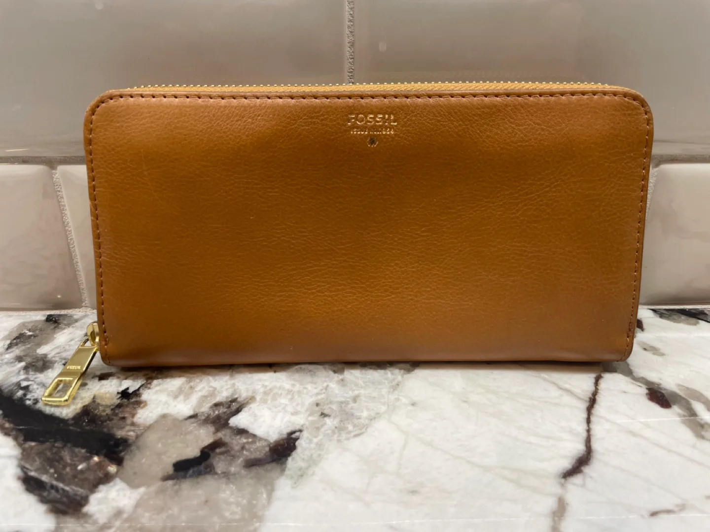Fossil Tan Leather Zip Around Wallet thumbnail