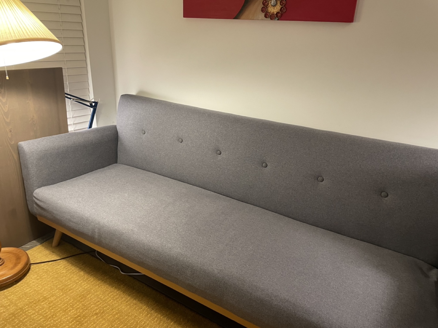 Grey Fabric Sofa with Wooden Legs - photo 2