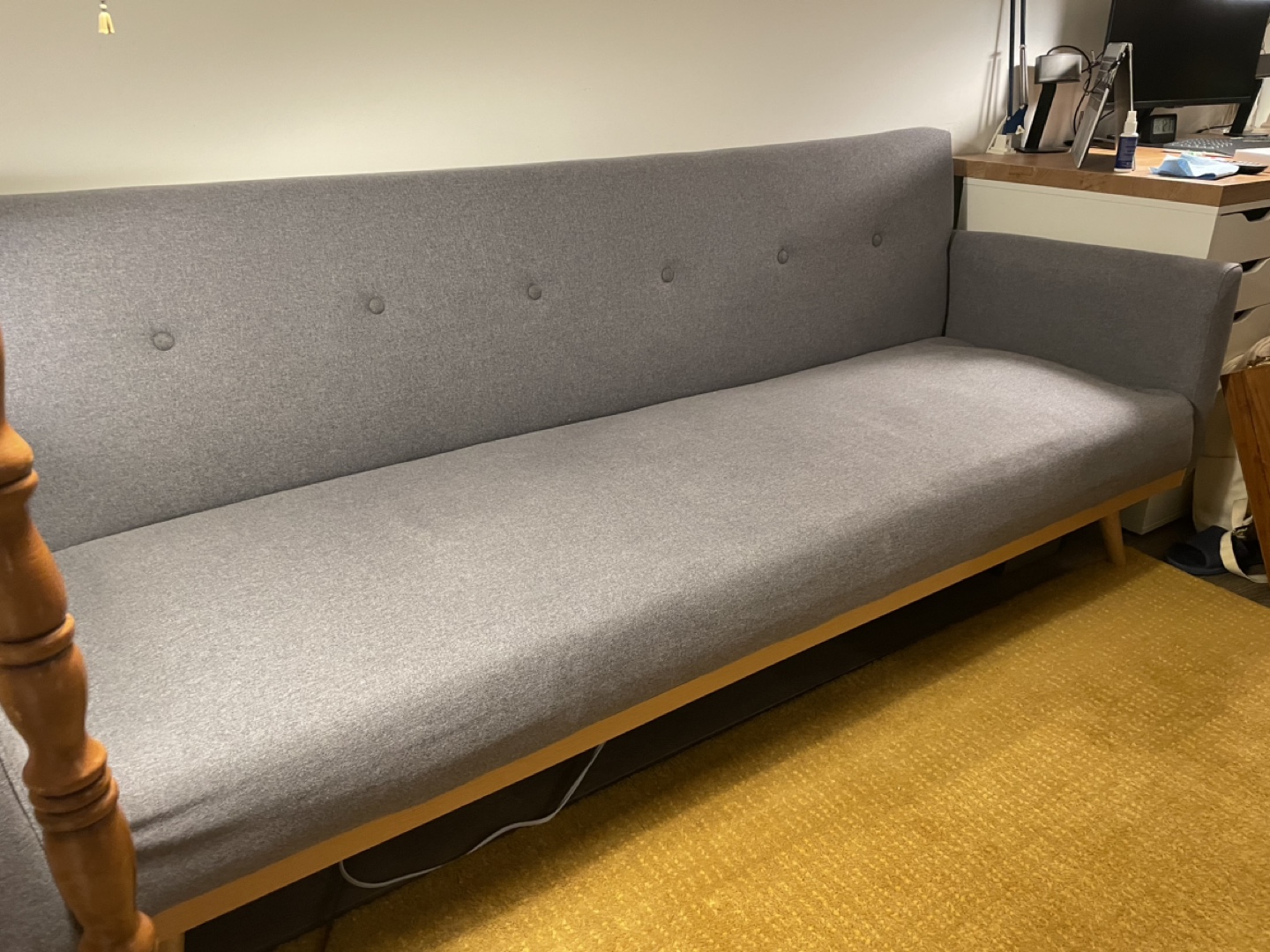 Grey Fabric Sofa with Wooden Legs
