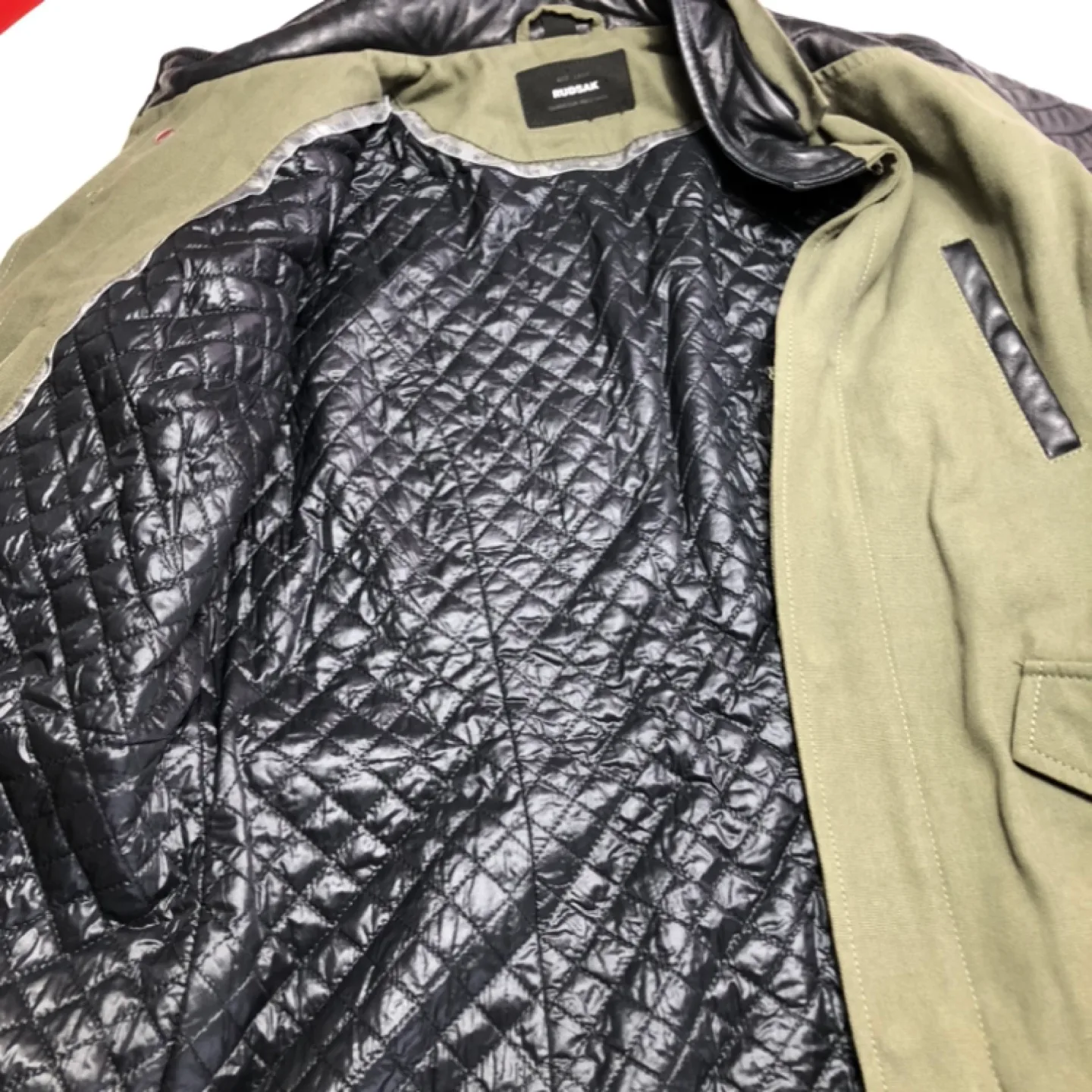 Rudsak Olive Green Leather Sleeve Hooded Jacket image indicator(3)