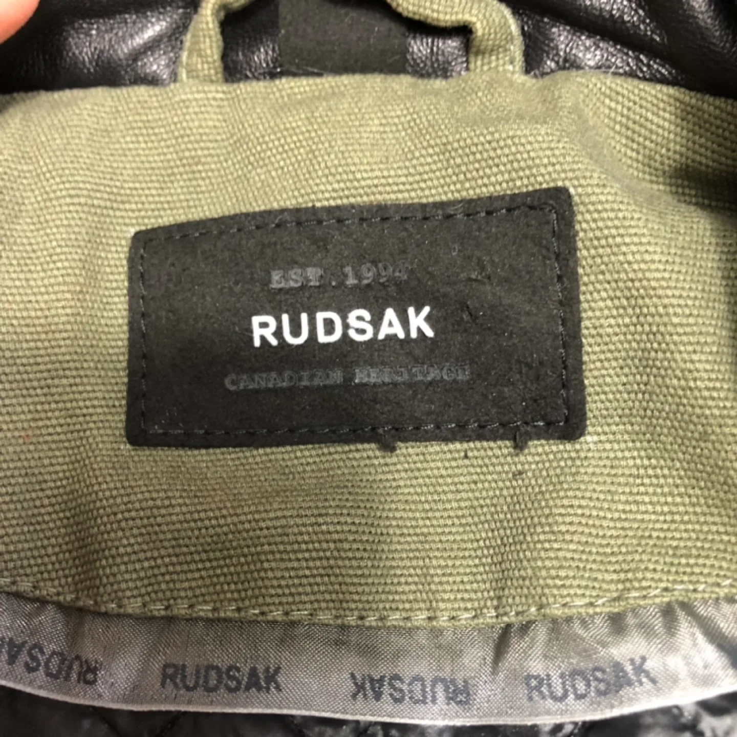 Rudsak Olive Green Leather Sleeve Hooded Jacket image indicator(4)