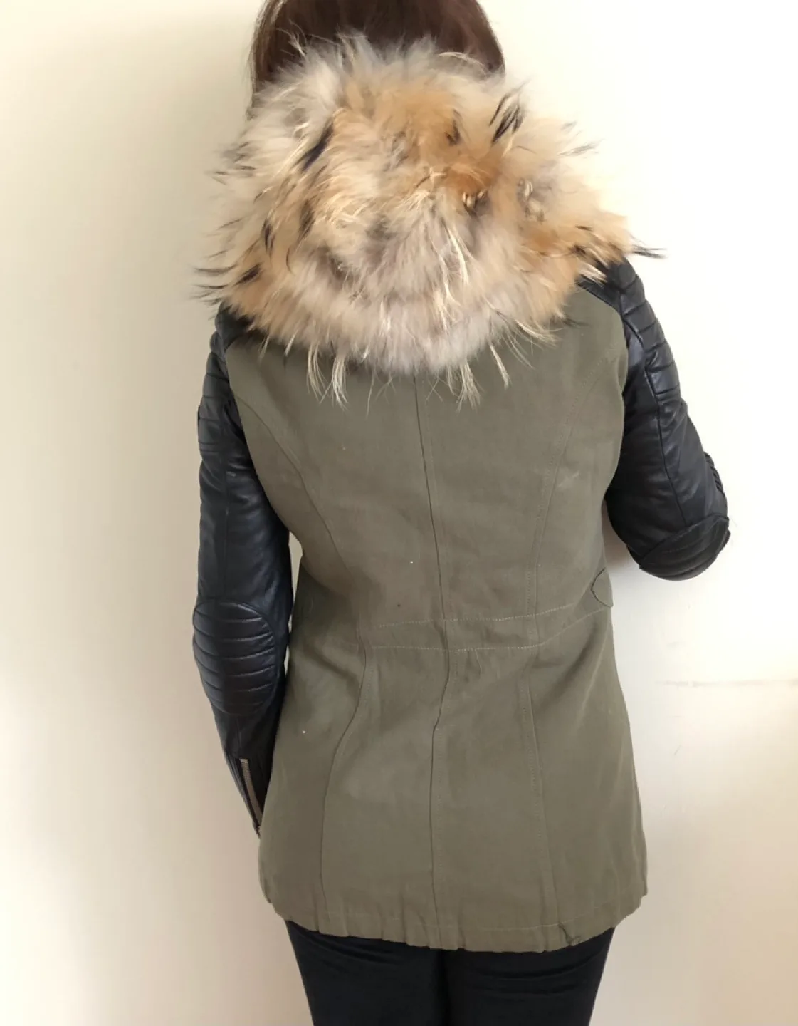 Rudsak Olive Green Leather Sleeve Hooded Jacket image indicator(8)