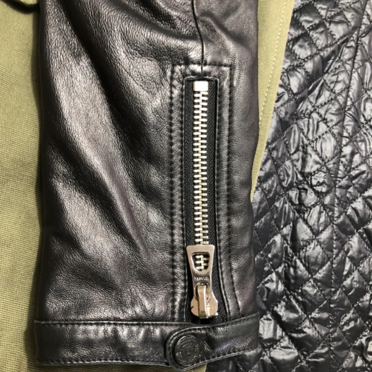 Rudsak Olive Green Leather Sleeve Hooded Jacket image indicator(7)