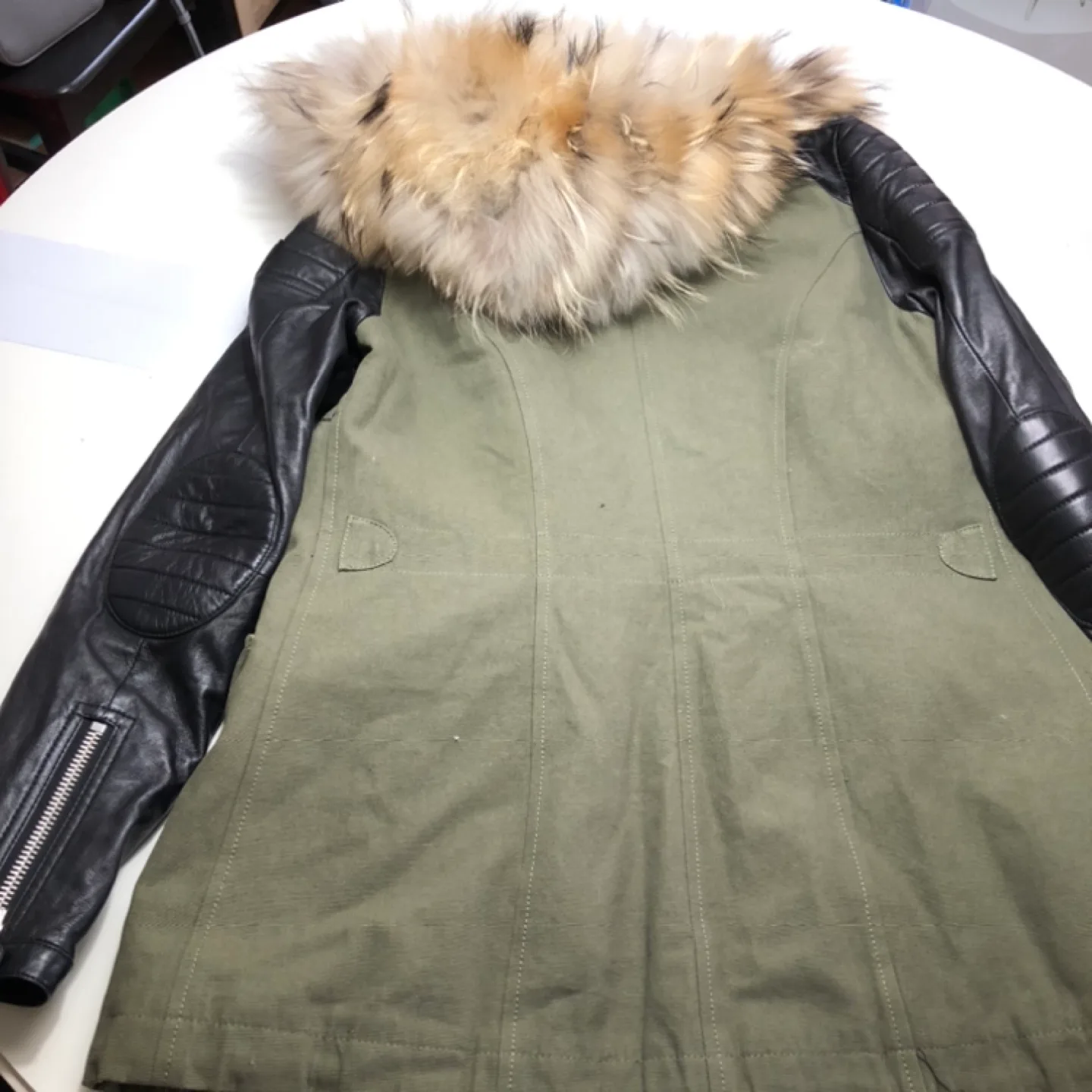 Rudsak Olive Green Leather Sleeve Hooded Jacket image indicator(10)