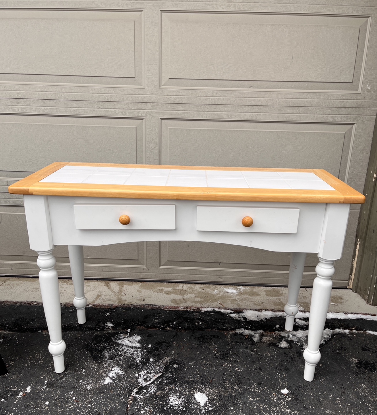 White Console Table with Tile Top