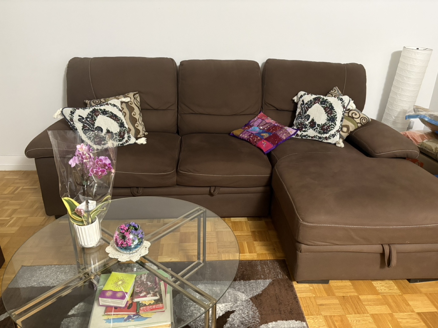 Brown Sectional L shaped Sofa with storage