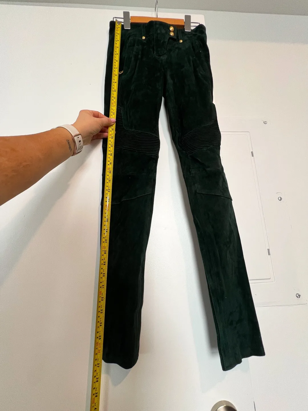 RARE Balmain X H&M green Suede Biker Pants Size US2 EUR 32 image indicator(5)