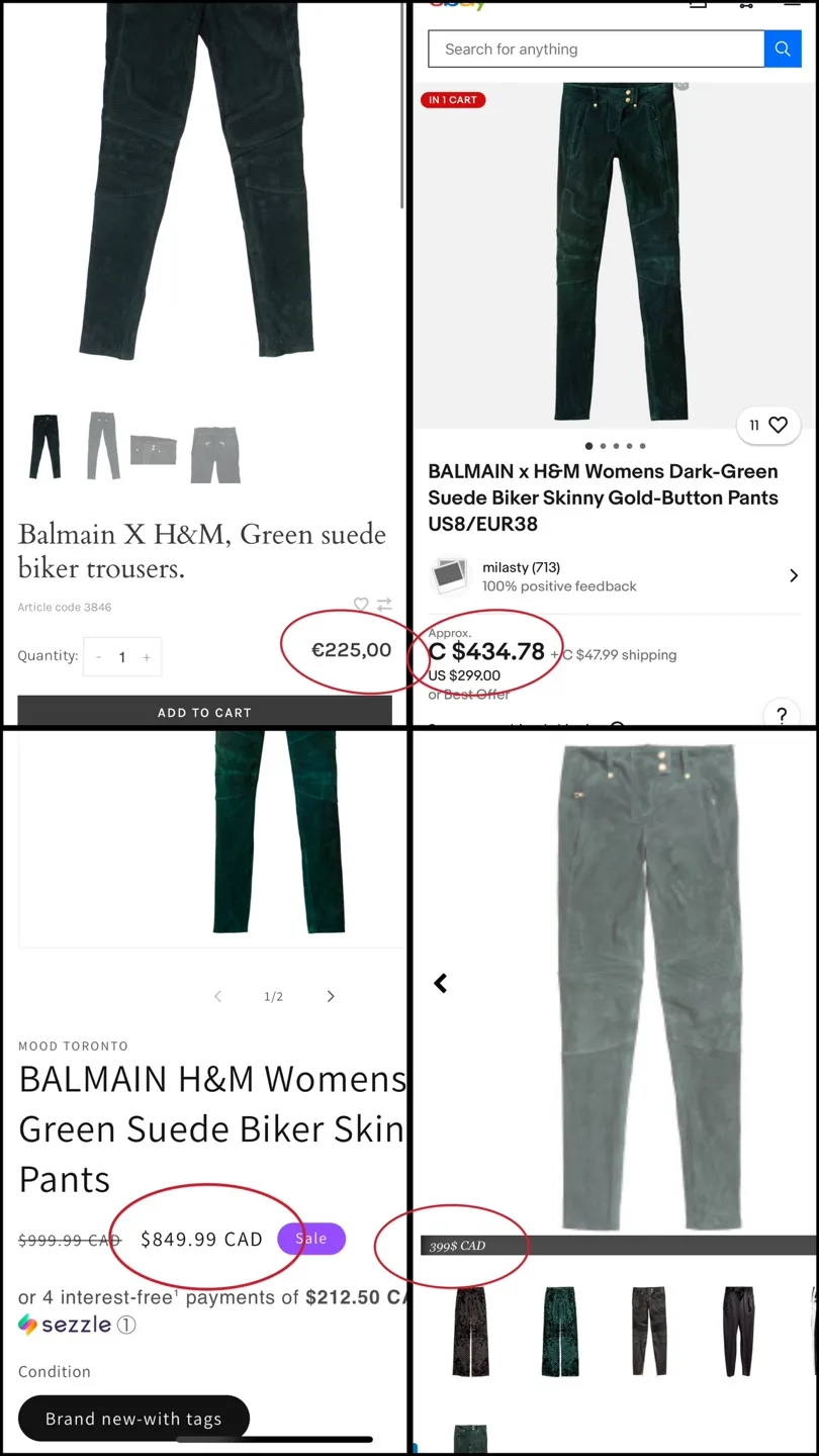 RARE Balmain X H&M green Suede Biker Pants Size US2 EUR 32 image indicator(3)