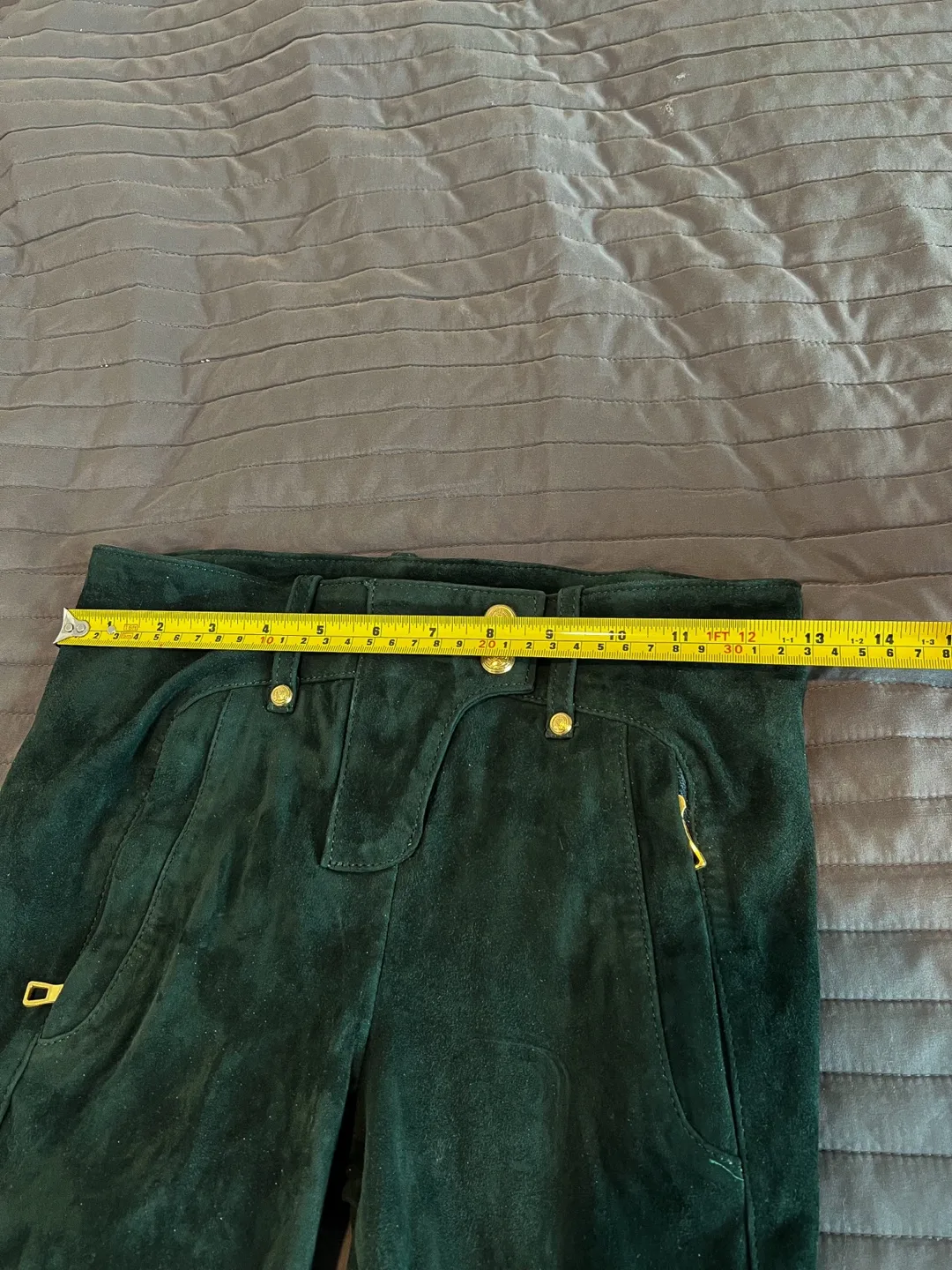 RARE Balmain X H&M green Suede Biker Pants Size US2 EUR 32 image indicator(6)