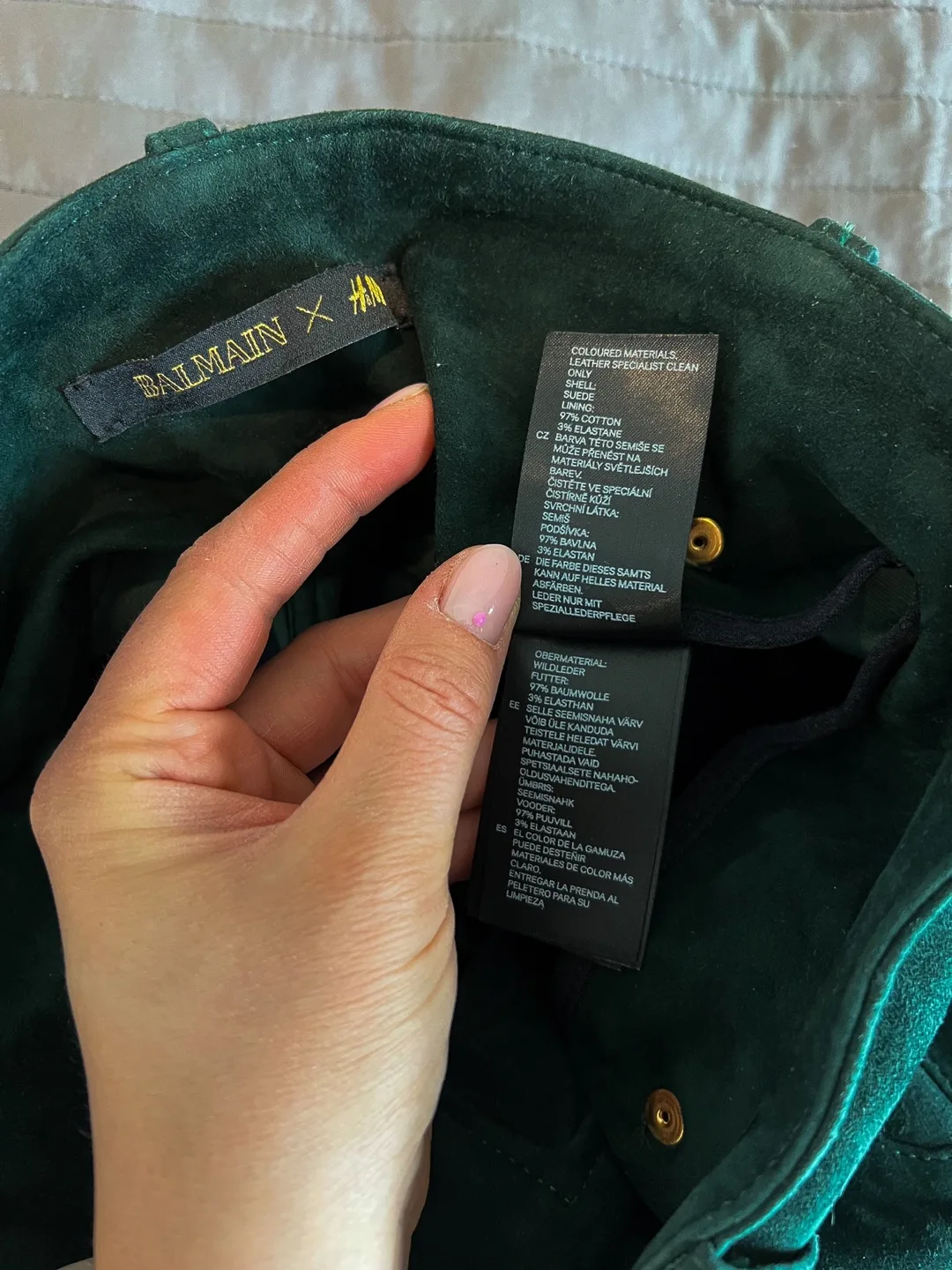 RARE Balmain X H&M green Suede Biker Pants Size US2 EUR 32 image indicator(8)